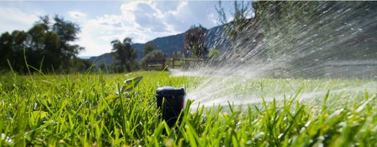 Lawn irrigation sprinkler in action